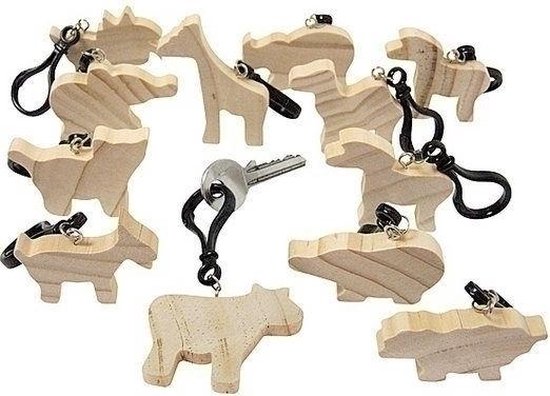 Houten sleutelhangers met dierfiguren, 12 stuks bol.com