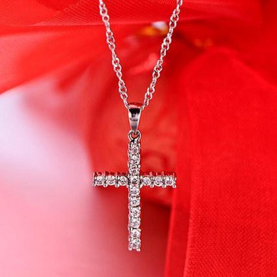 Van Santen Fashion Charm Jewelry Ketting met hanger kruisje en steentjes crystal
