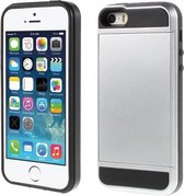 Kunststof +TPU Hybride Back Case met schuif-kaartvak voor iPhone SE, 5, 5(s) - Zilver