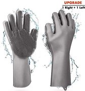 2 in 1 Magic Siliconen Rubberen Duurzame Schoonmaak Handschoenen - Afwas handschoenen Met Spons- Afstoffen Afwas Keuken Handschoenen met Ingebouwde Borstels -  Grijs