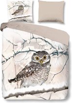 Snoozing Snowy Owl - Flanel - Dekbedovertrek - Lits-jumeaux 240x200/220 cm + 2 kussenslopen 60x70 cm - Sand