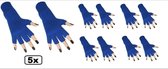 5x Paar vingerloze handschoen blauw - vingerloos hand schoen carnaval winter unisex festival sport winter