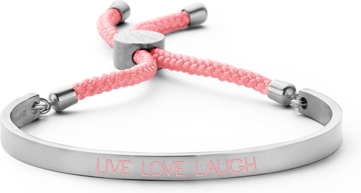 Key Moments 8KM BC0025 Open Bangle 5mm Live Love Laugh - Cadeau voor haar - Moederdag - licht roze