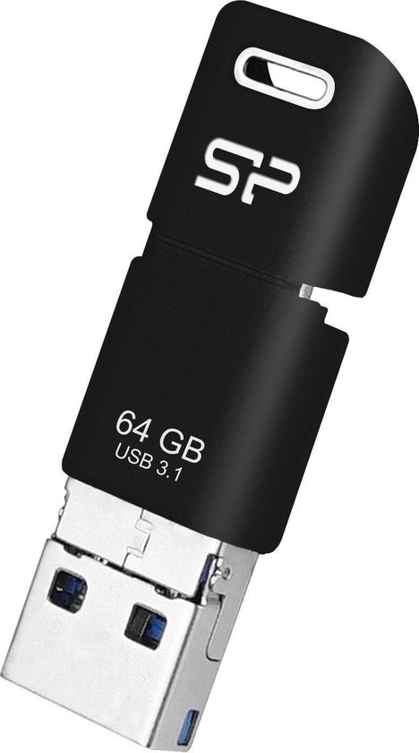 Silicon Power C50 Triple USB Micro USB / USB-C USB stick - 64GB - Zwart