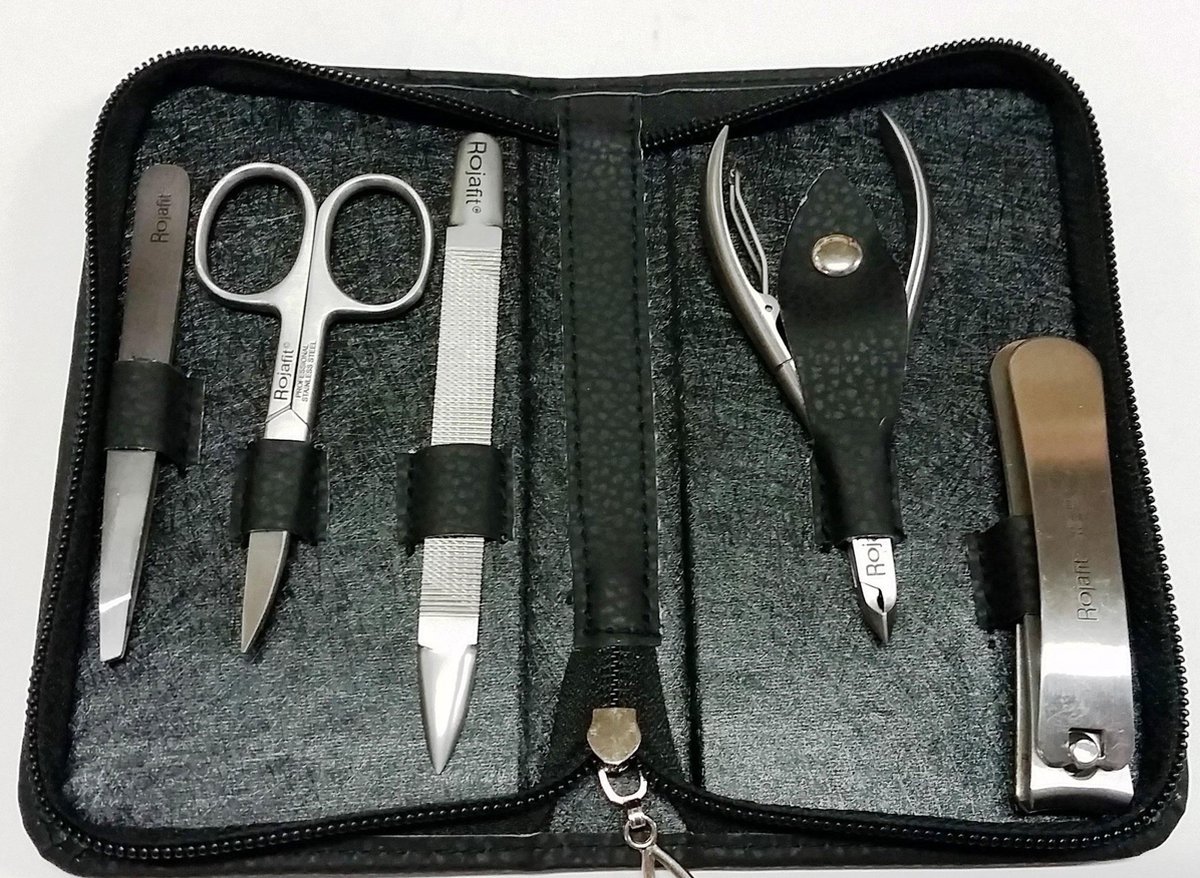 Rojafit Luxe Manicure Etui - 6 Delig - RVS - Anthracietgrijs