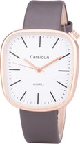 Leren Dames Horloge - Vierkant - Grijs & Rosé - Carsidun