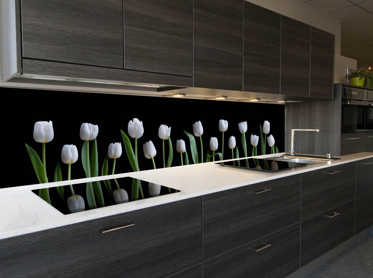 Keuken achterwand behang: -White Tulips- 400x70 cmn