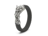 SILK Jewellery - Zilveren Armband - Limited Edition - S02.19 - drakenkop zwart leer - Maat 19
