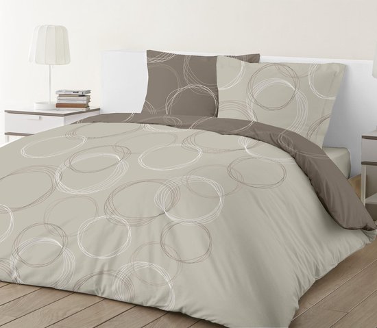 VISION Lenny Taupe - Omkeerbaar tweezijdig Dekbedovertrek met 2 bijhorende slopen - 240x220cm - 100% katoen van VISION — afbeelding 5