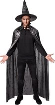 dressforfun - Unisex volwassenen set hoed en cape spinnenweb 150 cm - verkleedkleding kostuum halloween verkleden feestkleding carnavalskleding carnaval feestkledij partykleding - 301655