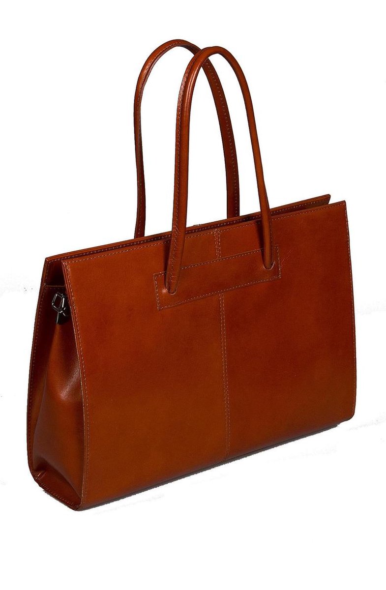 Viabologna laptop tas licht cognac leer