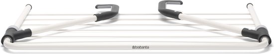 Wit inklapbaar droogrek met grijze haken, van Brabantia.