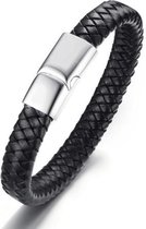 Schitterende Zwart Leren Armband Sluiting Zilver