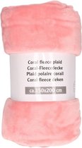 Zalm roze fleece dekens - 150 x 200 cm - plaids/bank dekens
