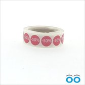 Etiket - Reclame-sticker - 50% korting - rond 16 mm - rood-wit - rol à 500 stuks