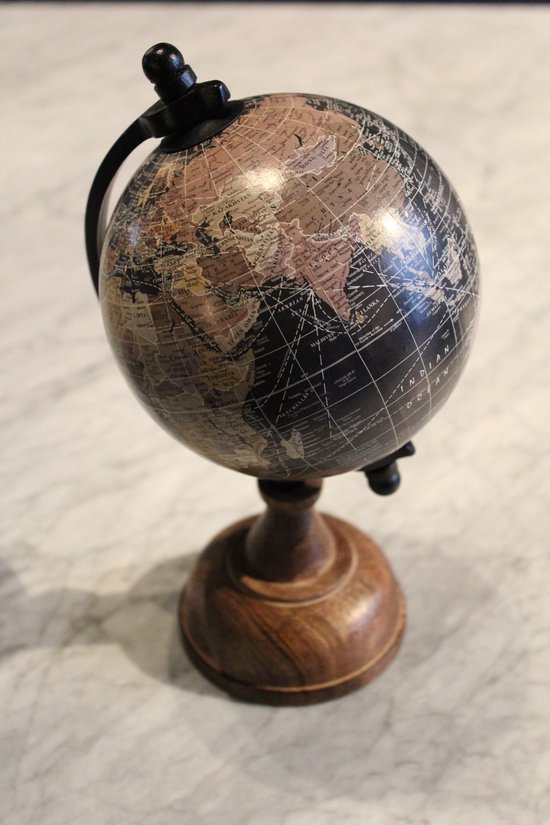 Kleine wereldbol zwart 12cm - wereldbol op houten voet | bol.com