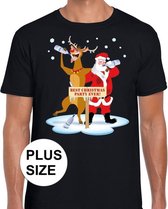 Grote maten foute Kerst t-shirt dronken kerstman en rendier Rudolf na kerstborrel/ feest zwart voor heren 3XL