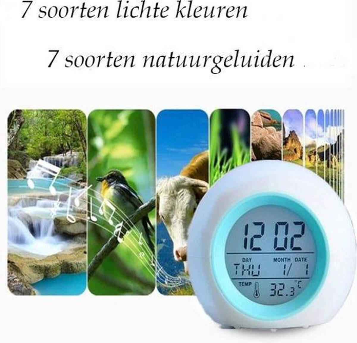 Wekker met LED | 7 kleuren & geluid