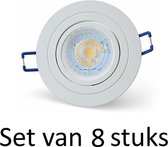 7W GU10 inbouwspot | Wit rond | Set van 8 stuks