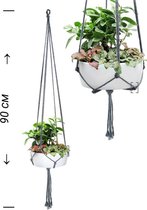 Love Earth Macrame Plantenhanger - 90 cm - Grijs