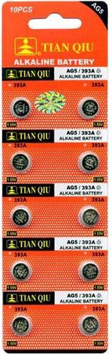 Ag 5 batterijen |Strip 10 stuks (ook bekend als AG5, LR754, G5, LR48, 193, 393) knoopcel batterijen