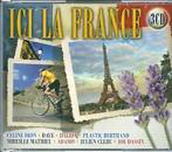 CD hoes Ici La France 3CD met Eiffeltoren, fietser en lavendel. Bekende artiesten.