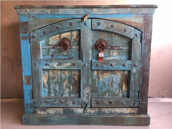 Oude kast met deuren - Blauw - 115x50x100cm - M