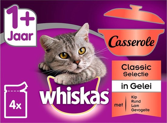 Whiskas - Casserole Adult Selection - 4 smaken - Kip/Rund/Lam/Gevogelte |  bol.com