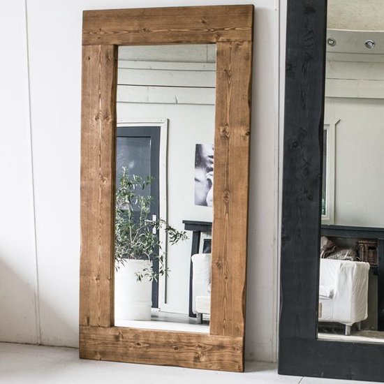 Exclusives - spiegel houten lijst walnoot - 200x100 - spiegels XL - staand  en ophangbaar | bol.com