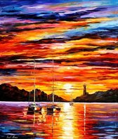 Dielay - Diamond Painting Pakket - Zonsondergang - 30x20 cm - Volledige Bedekking - Complete Set