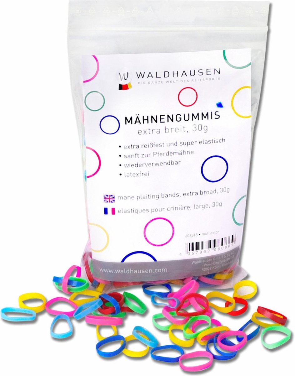 Waldhausen Elastiekjes Zak - Paardenverzorging - 15x3 mm 30 g Multi-Color