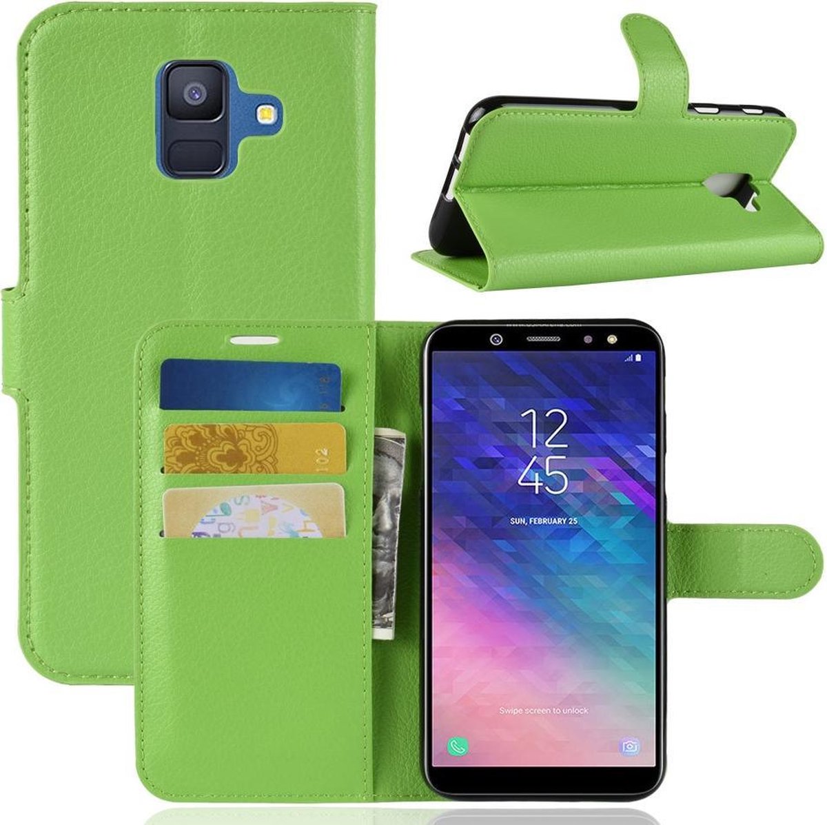 Book Case - Geschikt voor Samsung Galaxy A6 (2018) Hoesje - Groen