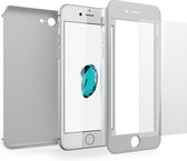 Hoesje geschikt voor Apple iPhone 7 - Voor en Achterkant 360 Graden Hoesje Mat Zilver + Screenprotector (Gehard Glas Screen Protector) Shockproof - Full Body Slim Fit Cover Case