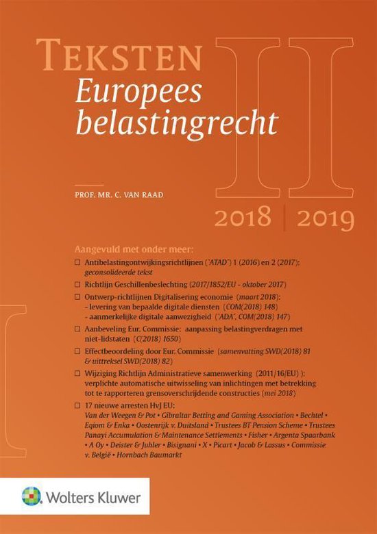 Teksten Europees belastingrecht 2018/2019 - cover