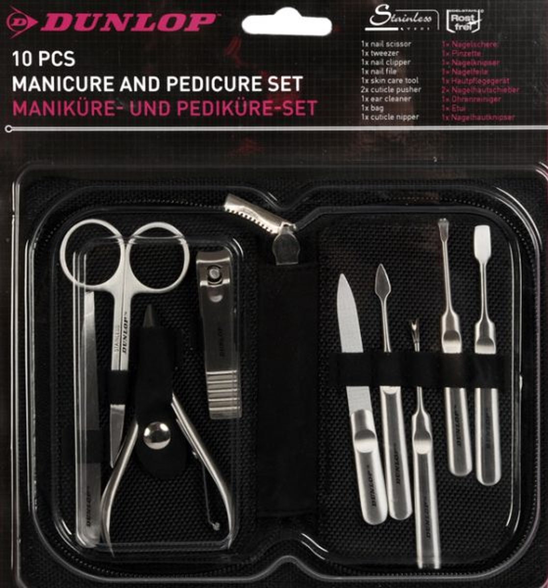 Goedkoopste Dunlop RVS manicure- en pedicuresetset, 10 delig