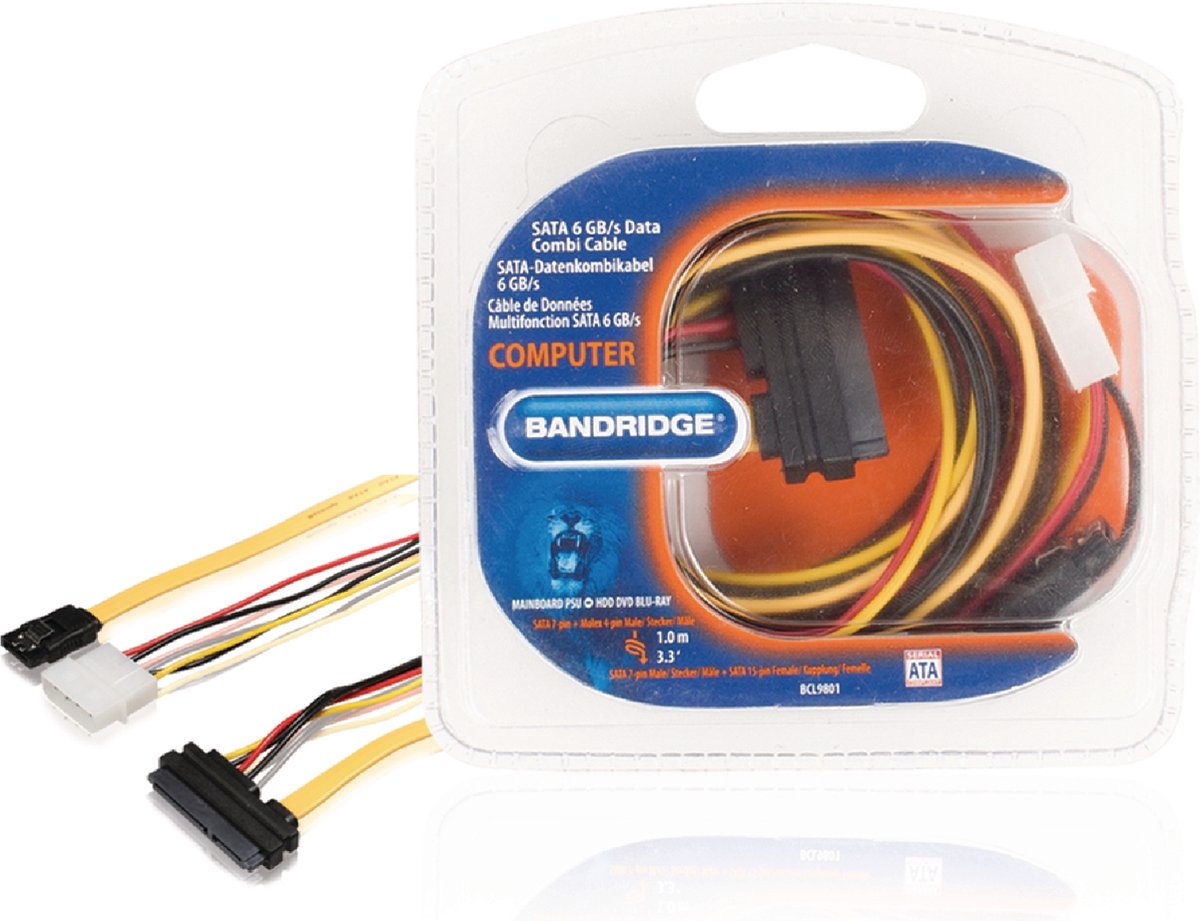 Bandridge BCL9801 SATA 6GB/s data+voeding combinatiekabel (1.0m)