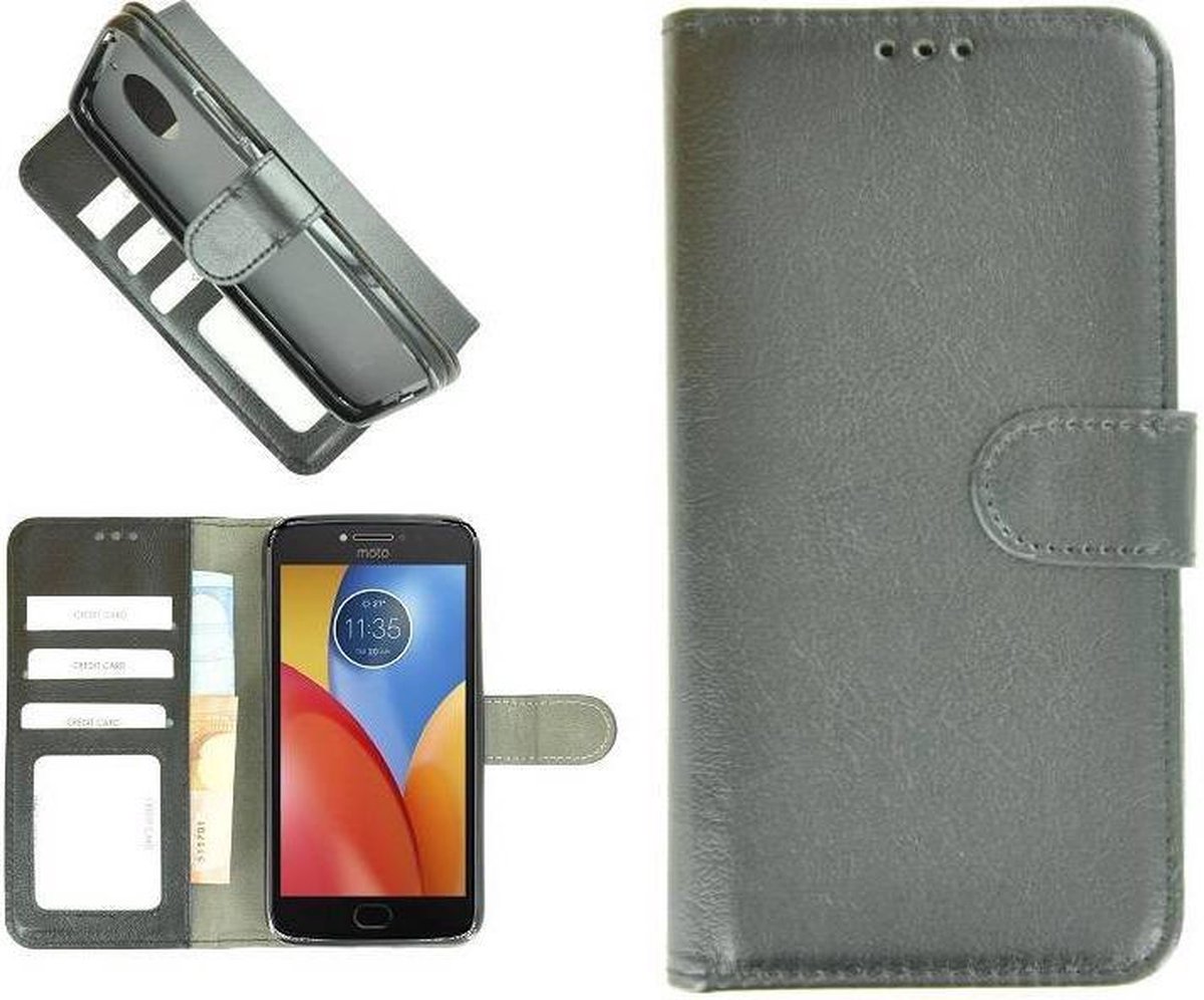 Zwart Wallet Bookcase Fashion Hoesje Geschikt voor Motorola Moto E4 Plus