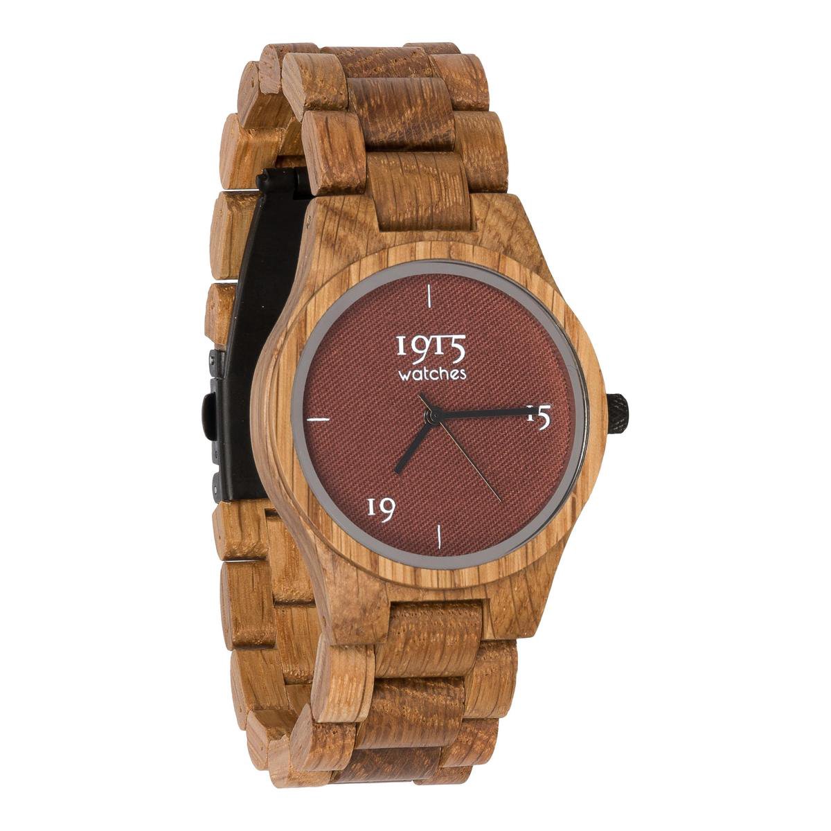 1915 watches Houten Dames Horloge - ø 38 mm - Katoenen Wijzerplaat - Eiken Hout - Horloges voor Vrouwen - Polshorloges - Katoen - Duurzaam Cadeau - Unieke Sieraden - Woodwatch - Geschenkdoos - Bruin