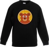 Kinder sweater zwart met vrolijke beer print - beren trui 5-6 jaar (110/116)