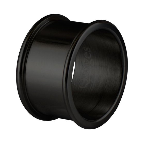 Zwarte metalen tunnel met schroefdraad aan de binnenkant.