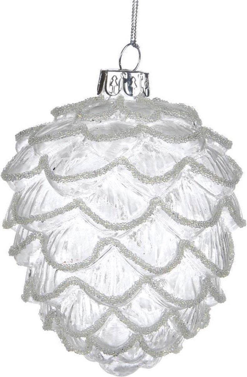 Goodwill Kerstbal Dennenappel Glas Wit H 11 cm Voordeelaanbod Per 3 stuks