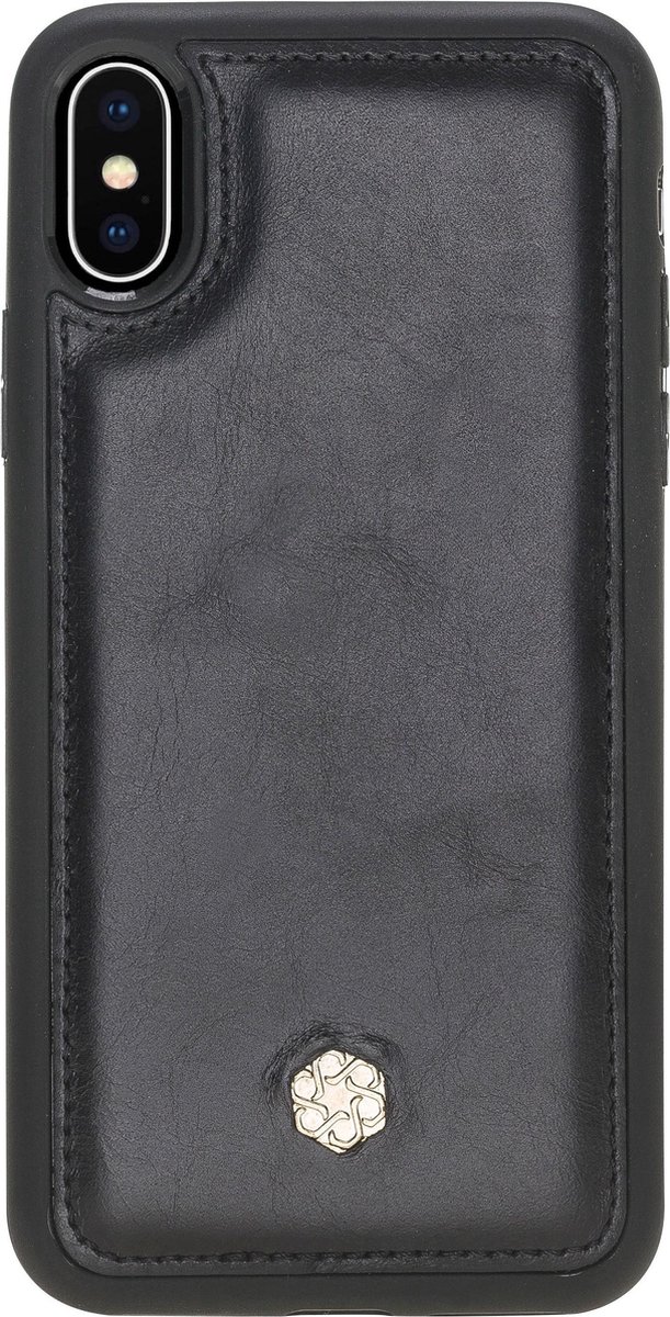 Bomonti™ - Apple iPhone X - Caisson telefoon hoesje - Zwart Milan - Handmade lederen book case - Geschikt voor draadloos opladen