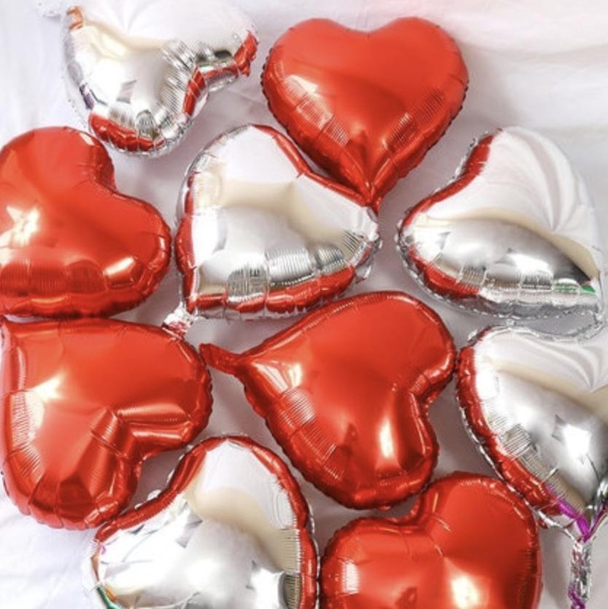 Folie Hart Ballonnen Rood Zilver -10 stuks Folieballonnen Harten Party Feest Ballon