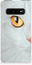 Geschikt voor Samsung S10 Beschermhoesje Witte Kat