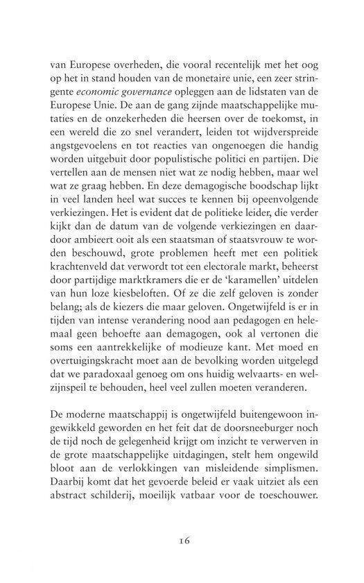 Pagina met tekst over Europese governance, politieke leiders, marktkramers, en de moderne maatschappij. Pagina nummer 16.