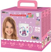 Kreul PorcelainPen + Kop Set voor meisjes - 4 Porseleinpennen met mok en sjablonen - Geschikt als kado, voor kinderfeestjes & kids craft