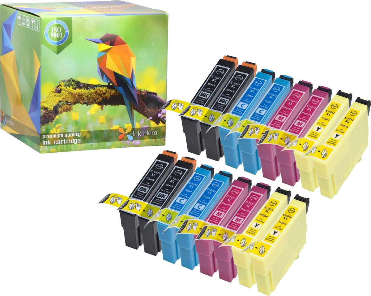 Ink Hero - 16 Pack - Inktcartridge / Alternatief voor de Epson 18 18XL Expression Home XP-425 XP-102 XP-202 XP-205 XP-212 XP-215 XP-225 XP-300 XP-302 XP-305 XP-312 XP-315 XP-322 XP-325 XP-402 XP-405 XP-405WH XP-412 XP-415 XP-422 XP-425 M