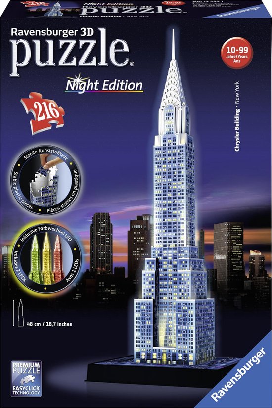 Gezamenlijk Ontwarren Paard Ravensburger Chrysler Building Night Edition- 3D puzzel gebouw - 216  stukjes | bol.com