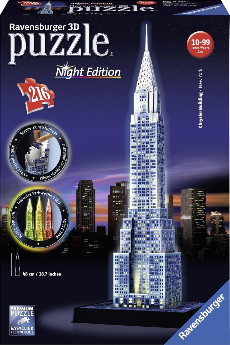 Ravensburger Chrysler Building Night Edition- 3D puzzel gebouw - 216  stukjes | bol.com