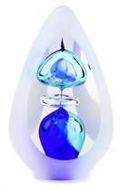 Glazen urn. Asbestemming. "Orion" klein Tiffany blauw. 15 cm hoog.